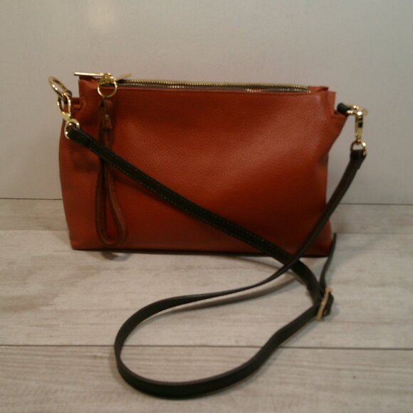 Valentina Vachetta Italian chocolate Leather Crossbody Bag pocketbook purse - Picture 2 of 10